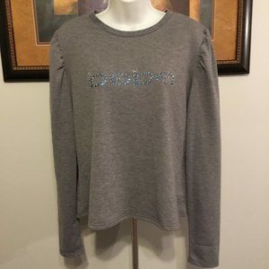 Bebe Logo Gray Puffed Sleeve Sweatshirt